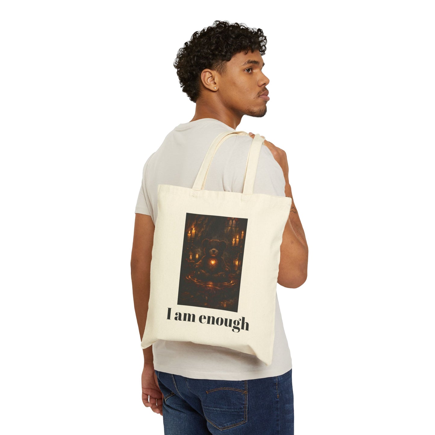 Inspirational Gothic teddy Bear "I Am Enough" Tote Bag