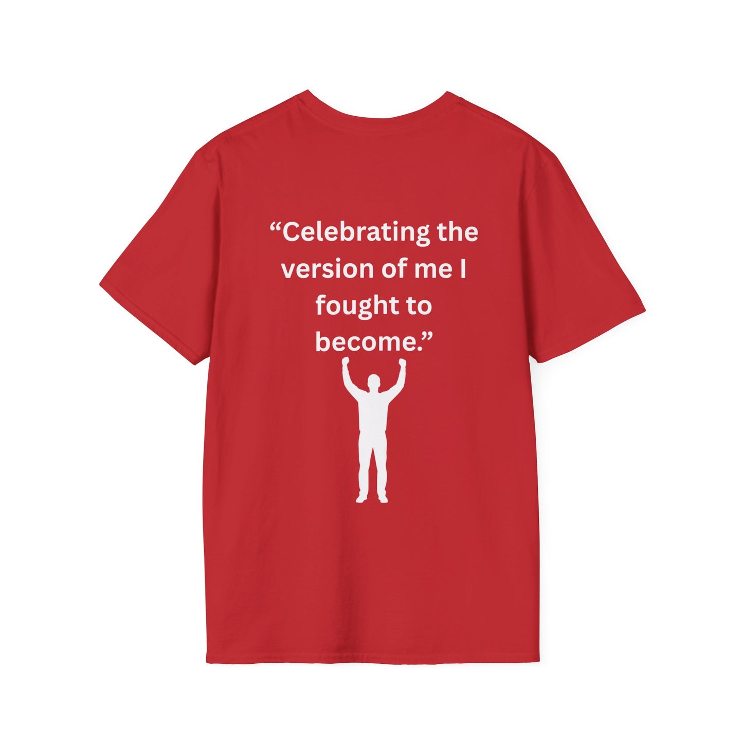 "Celebrating The Version of Me" — Empowered Man Unisex Softstyle Tee (White Print)
