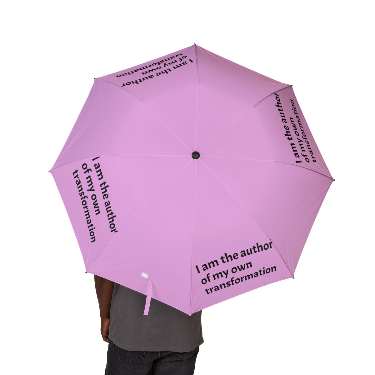 “I Am the Author of My Own Transformation” — Pink Semi‑Automatic Foldable Umbrella