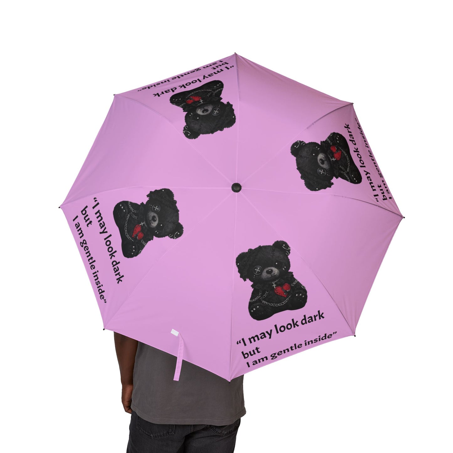 “Gentle Inside” Gothic Teddy Bear — Pink Semi‑Automatic Foldable Umbrella