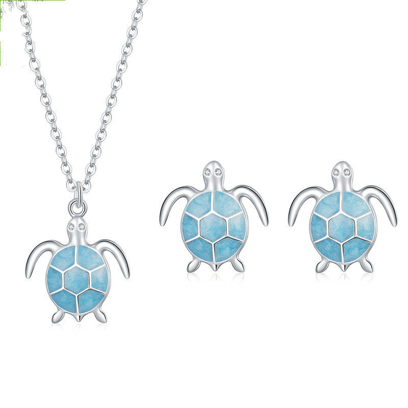 925 Sterling Silver Earrings Necklace Set Turtle Jewelry