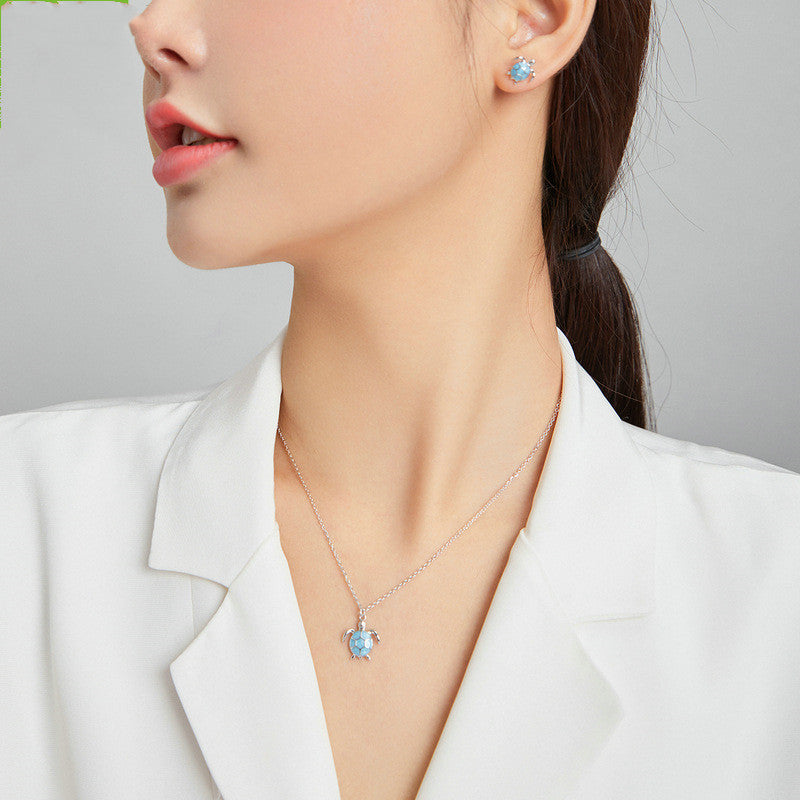 925 Sterling Silver Earrings Necklace Set Turtle Jewelry