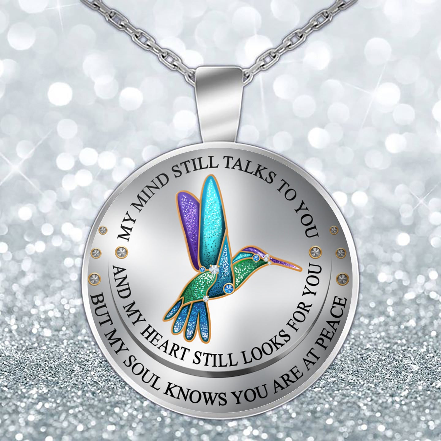Memorial Humming Bird Necklace – My Mind Still Talks to You Glass Pendant