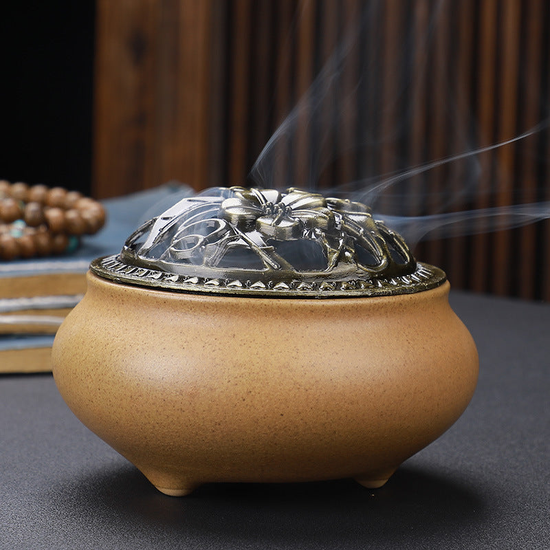 Copper Lid Ceramic Buddha Incense Burner