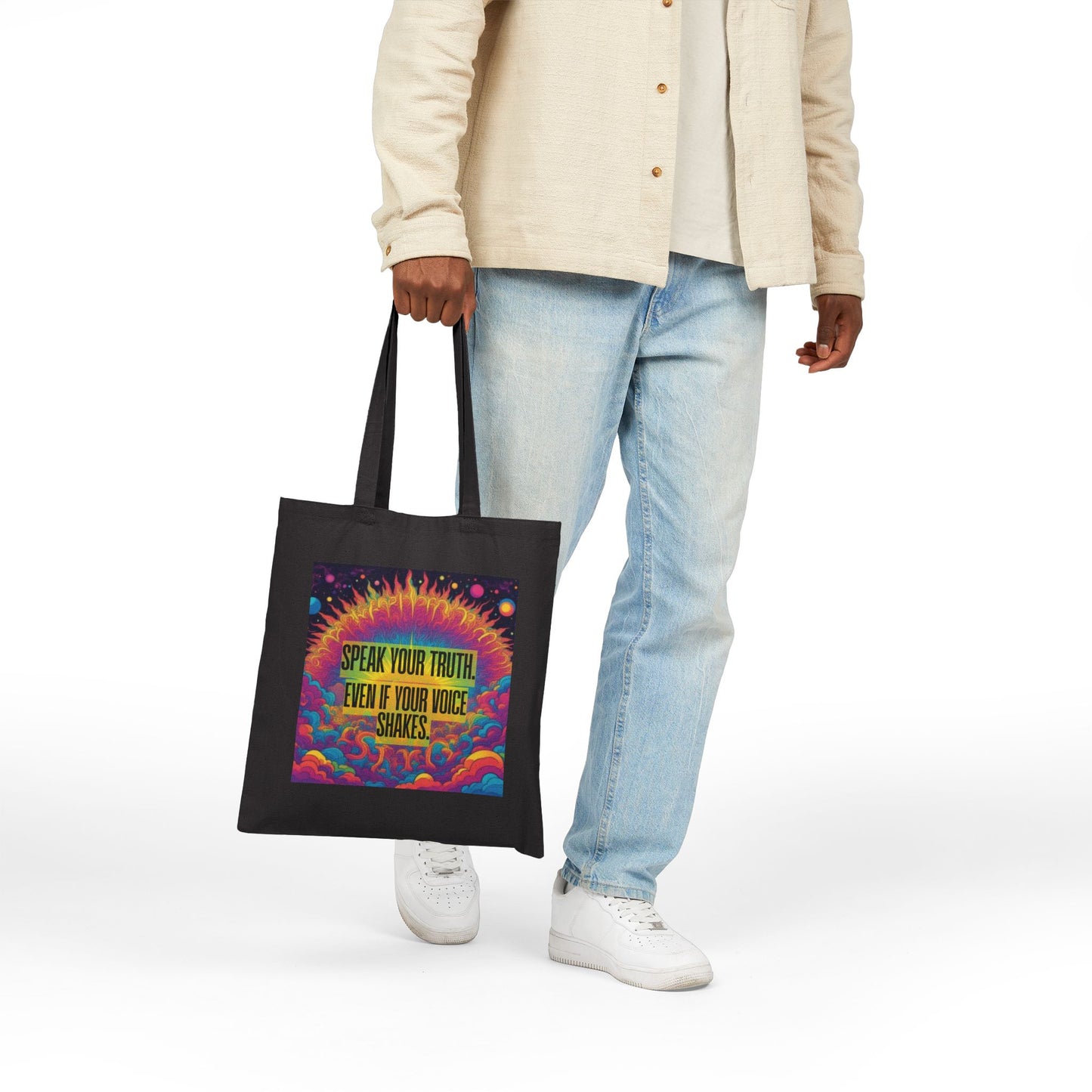 Speak Your Truth Canvas Tote Bag Psychedelic Rainbow Daily Reminder Quote