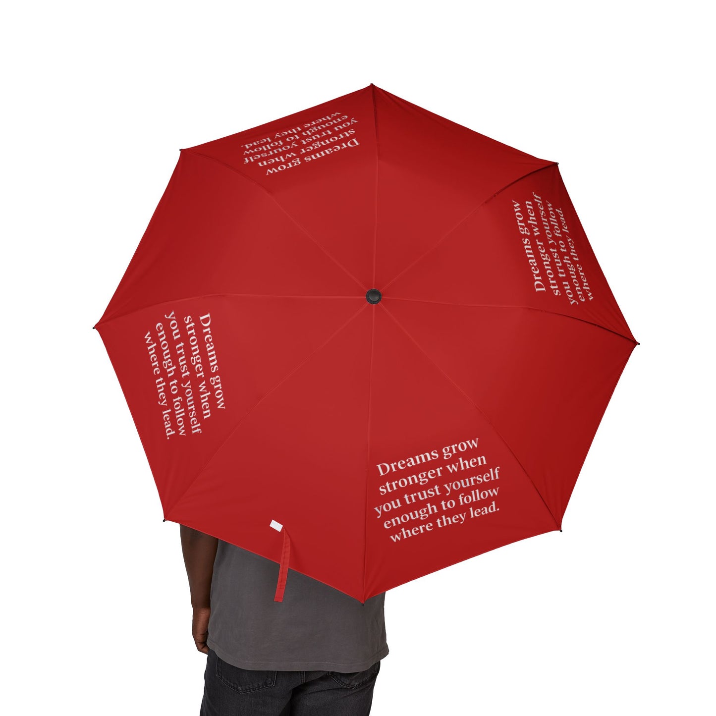 "Dreams Grow Stronger" — Red Semi-Automatic Foldable Umbrella