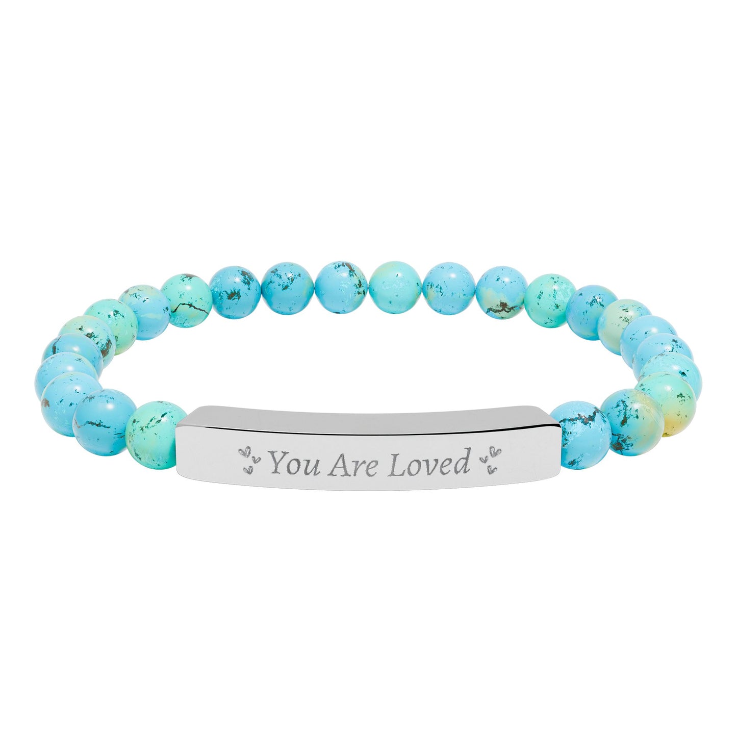 You Are Loved Natural Stone Bar Bracelet – Genuine Gemstone Stretch Jewelry Gift