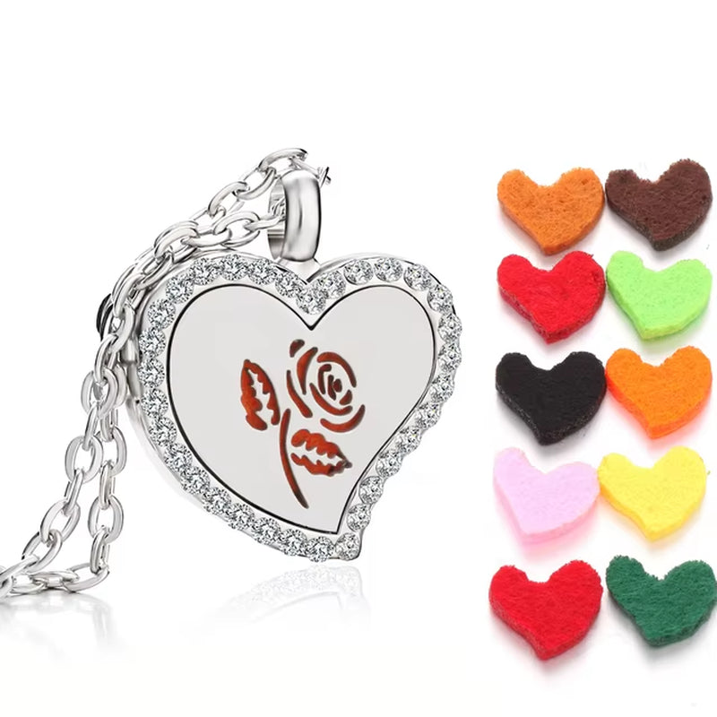 2023 New Aromatherapy Necklace Diffuser Pendant Locket Crystal Tree Love Heart Perfume Essential Oil Diffuser Necklace for Women