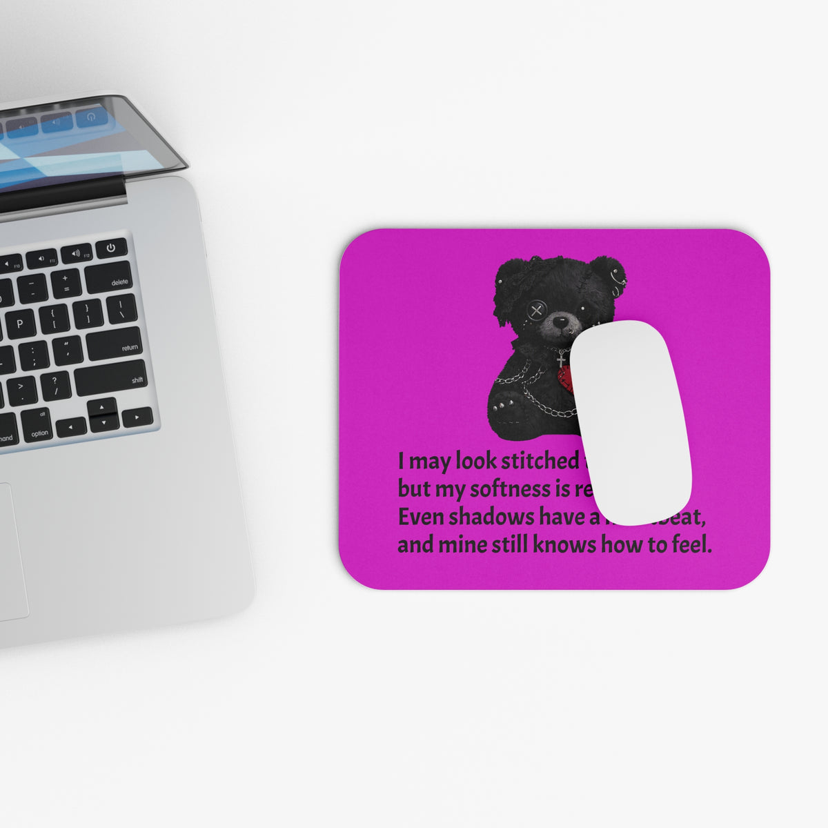 Stitched Softness — A Mouse Pad for Gentle Strength Dark Pink