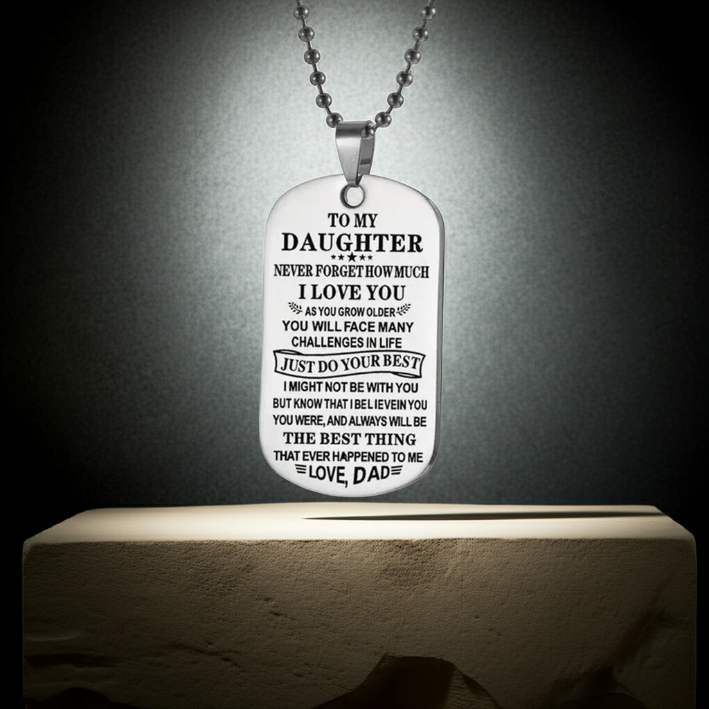 Custom Engraved Dog Tag Pendant Unbreakable Family Love Parent to Child Necklace