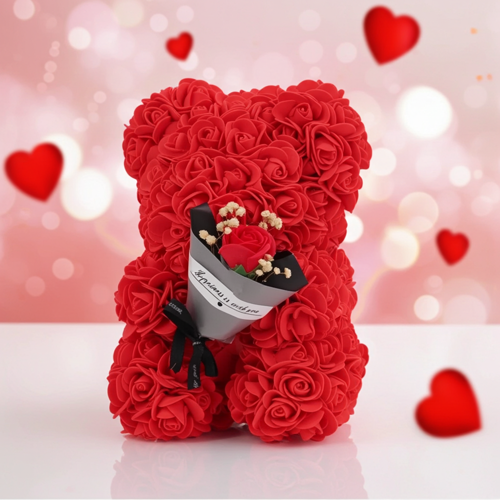 Eternal Rose Teddy Bear Artificial Flower Gift for Mom Valentine’s Day and Anniversary Decor