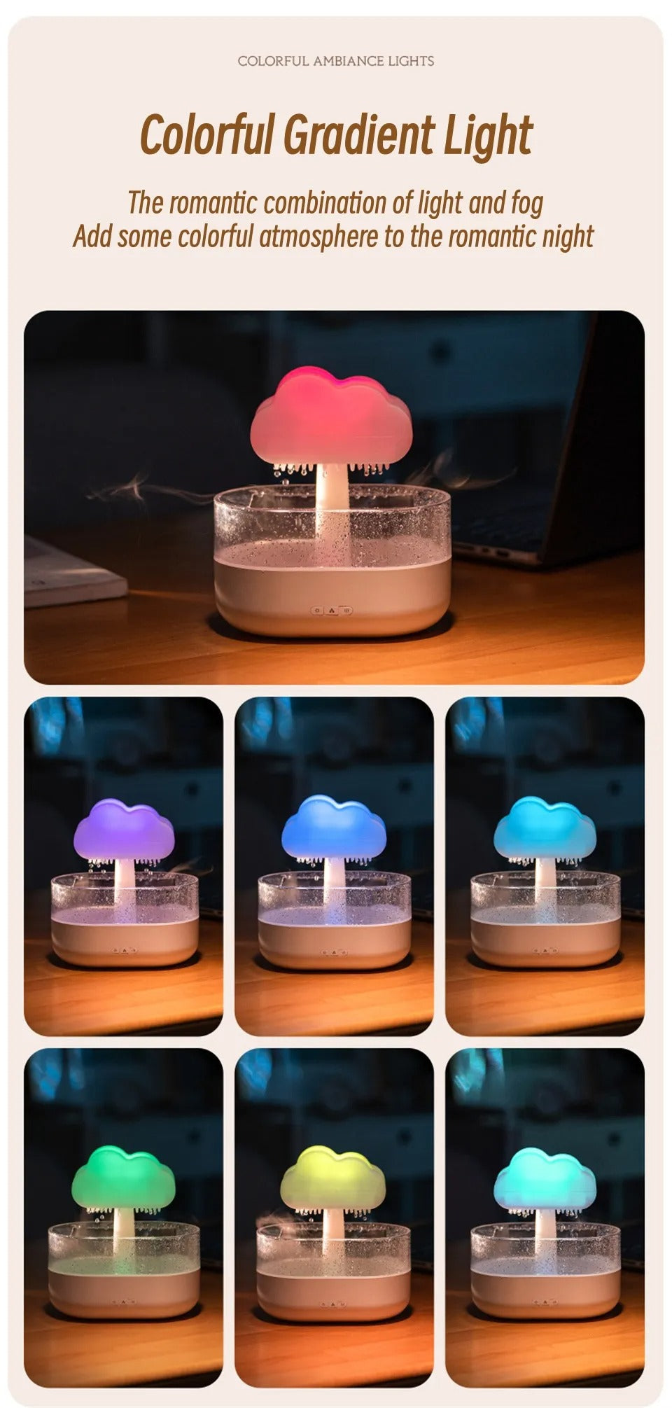 Rain Cloud Humidifier & Night Light – Aromatherapy Oil Diffuser