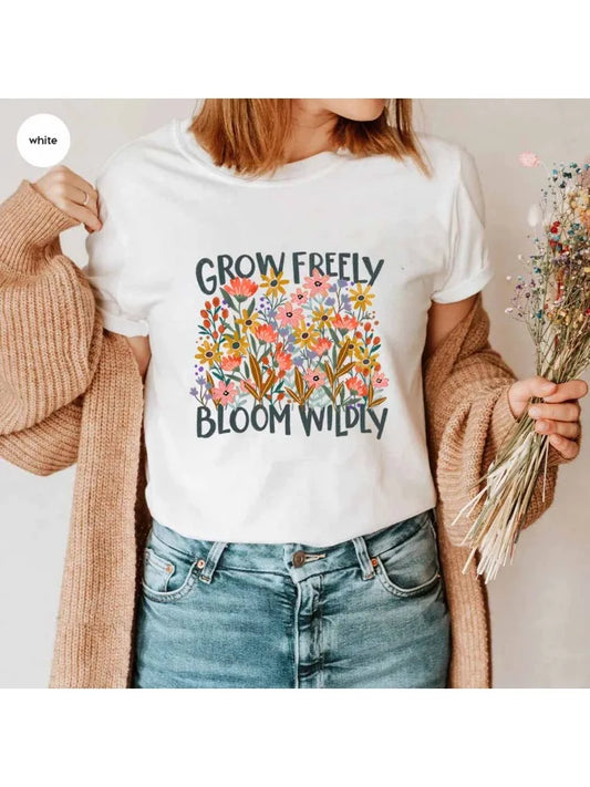 Grow Freely Bloom Wildly Mental Health Boho Floral Inspirational Shirt