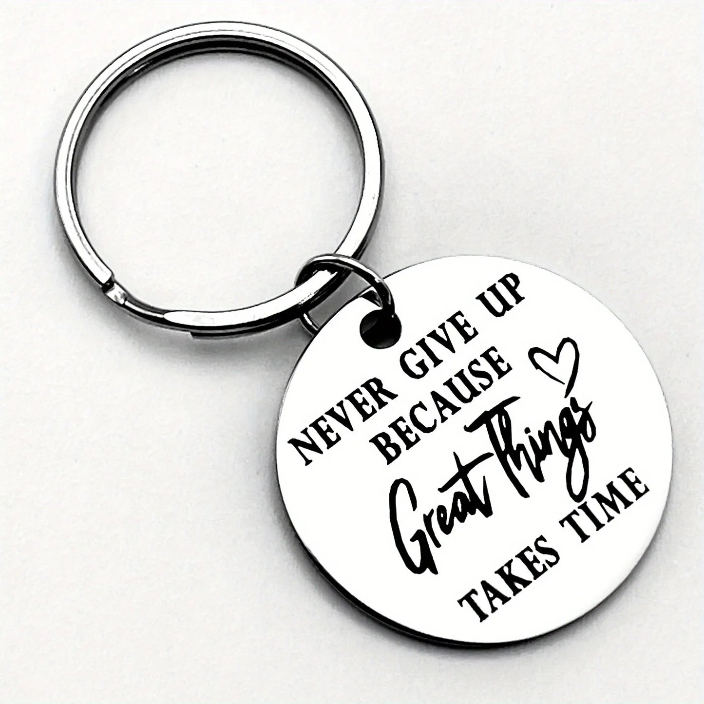 Inspirational Stainless Steel Keychain – Never Give Up Motivational Gift for Encouragement