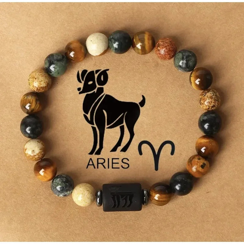 12 Zodiac Signs Constellation Bracelet – Tiger Eye Stone Beaded Jewelry for Men and Women