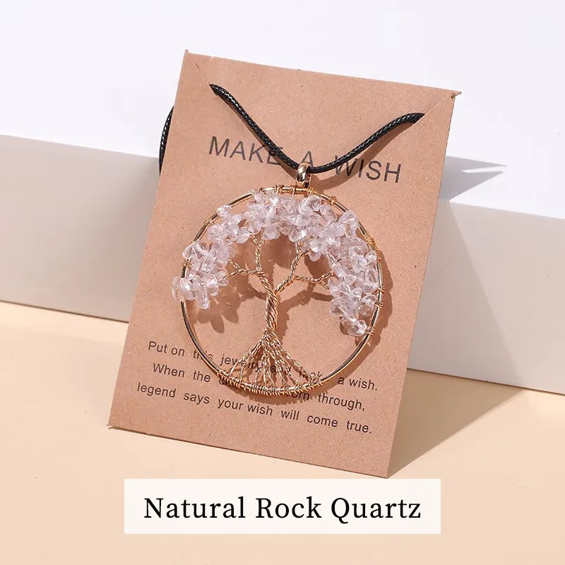 7 Chakras Tree of Life Pendant Necklace Gold Crystal Beads Reiki Healing Jewelry