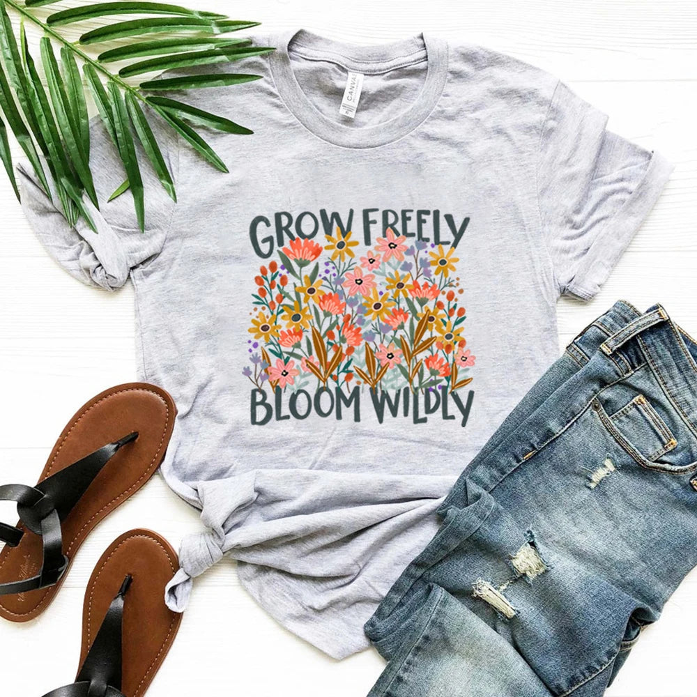 Grow Freely Bloom Wildly Mental Health Boho Floral Inspirational Shirt