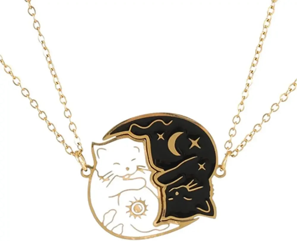 Cat Embrace Stainless Steel Necklace Set