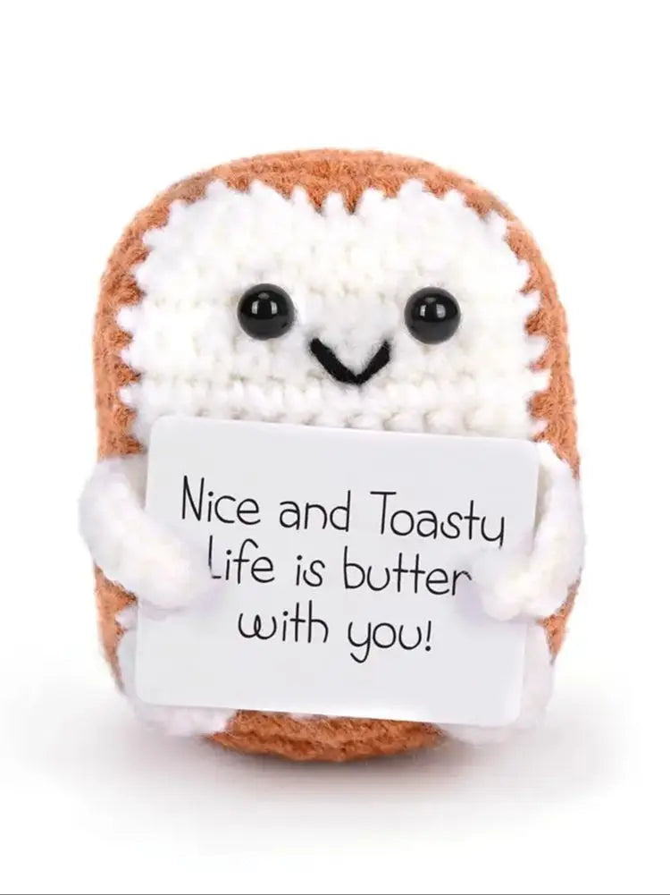 Crocheted Toast Plush Ornament with Cute Quote