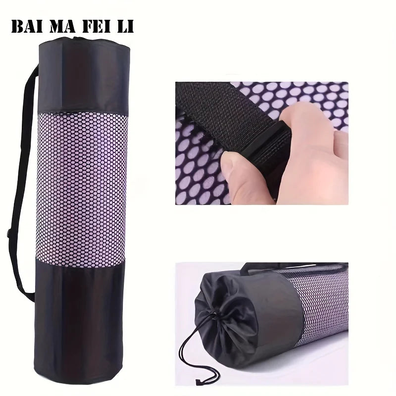 Breathable Yoga Mat Storage Mesh Bag Durable Black Fitness Shoulder Carrier