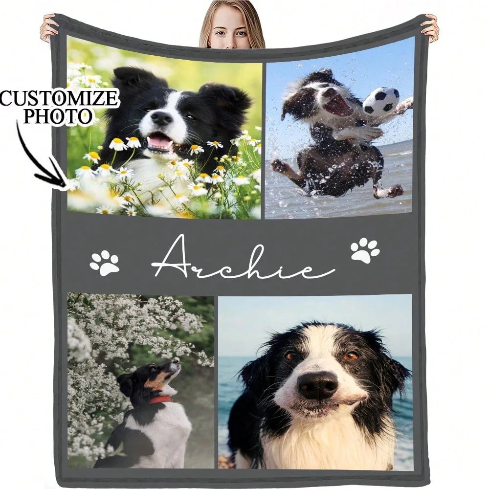 Personalized Pet Flannel Blanket with Name & Photo – Custom Dog or Cat Gift for Home, Camping & Travel