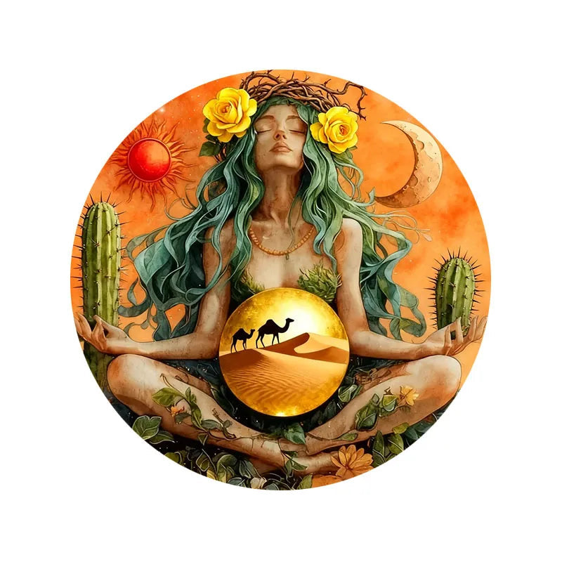 Gaia Goddess Earth Mother Circular Iron Wall Art 20x20cm Home and Café Decor