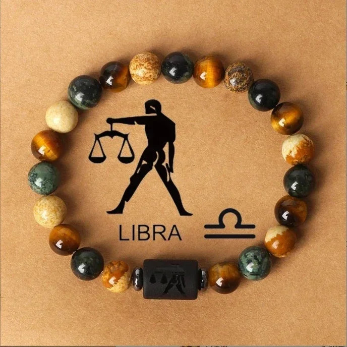 12 Zodiac Signs Constellation Bracelet – Tiger Eye Stone Beaded Jewelry for Men and Women