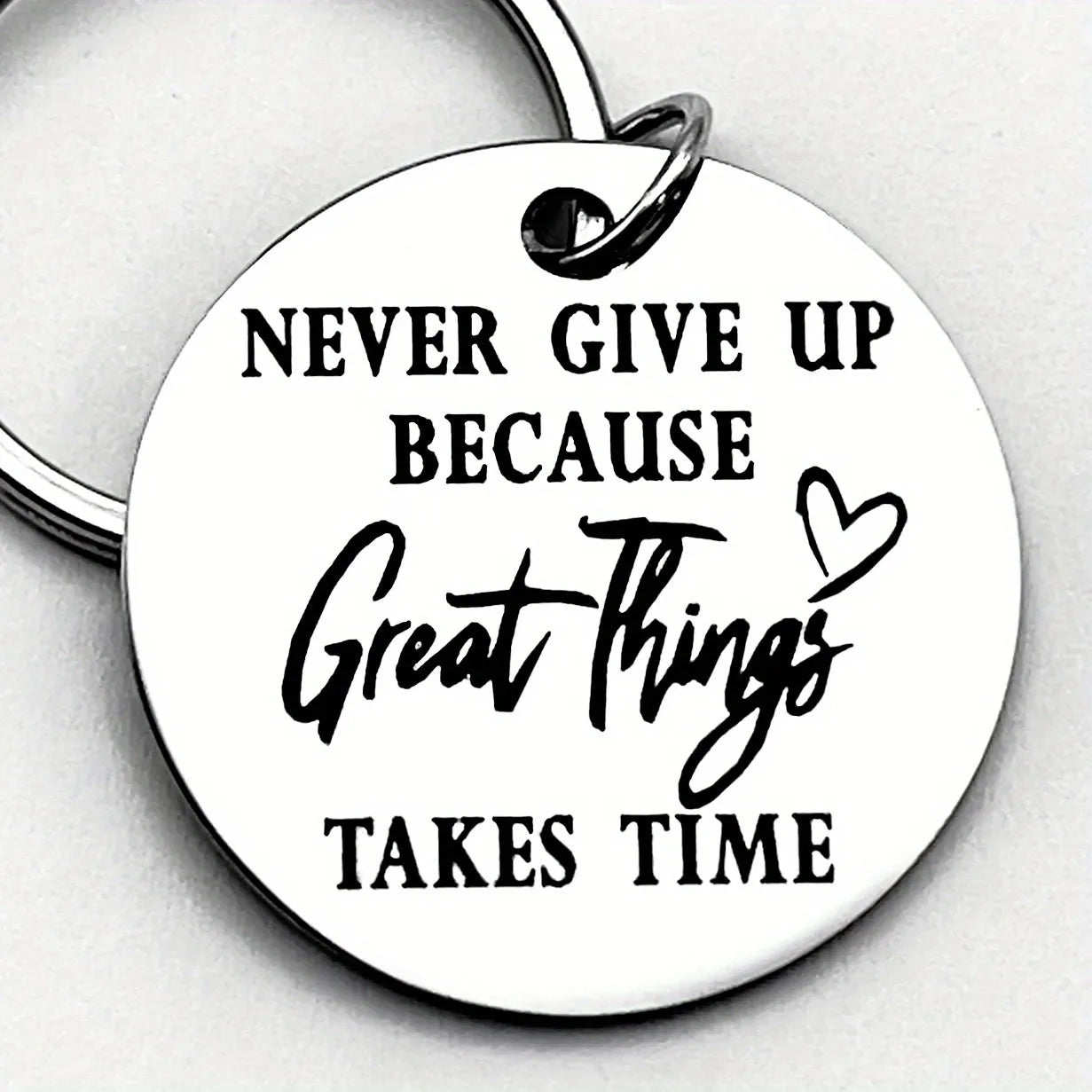Inspirational Stainless Steel Keychain – Never Give Up Motivational Gift for Encouragement