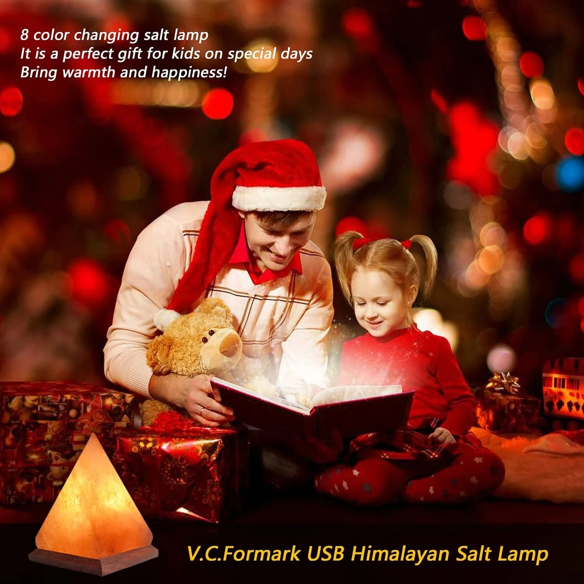USB Himalayan Salt Lamp with 8 Colors Changing Hand Carved Purifier Night Light Wooden Base Himalayan Natural Crystal Rock Lamp