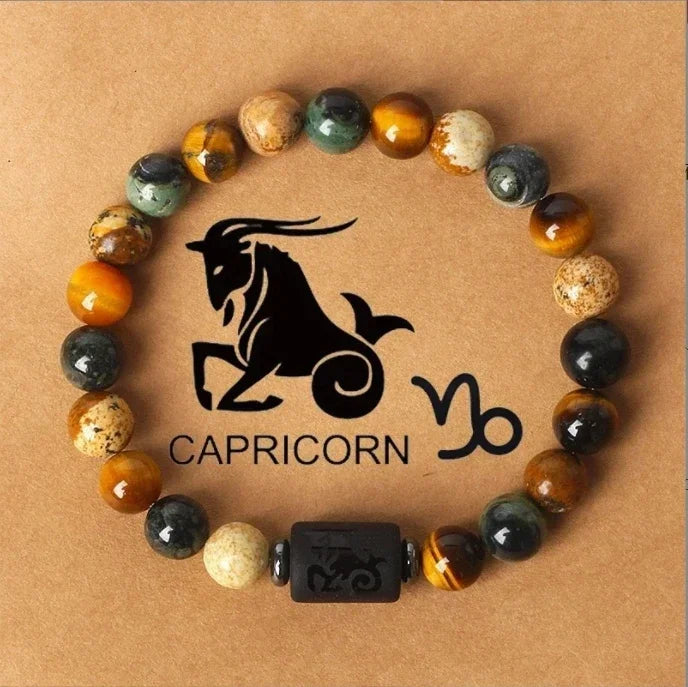 12 Zodiac Signs Constellation Bracelet – Tiger Eye Stone Beaded Jewelry for Men and Women
