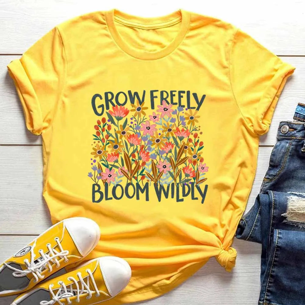 Grow Freely Bloom Wildly Mental Health Boho Floral Inspirational Shirt