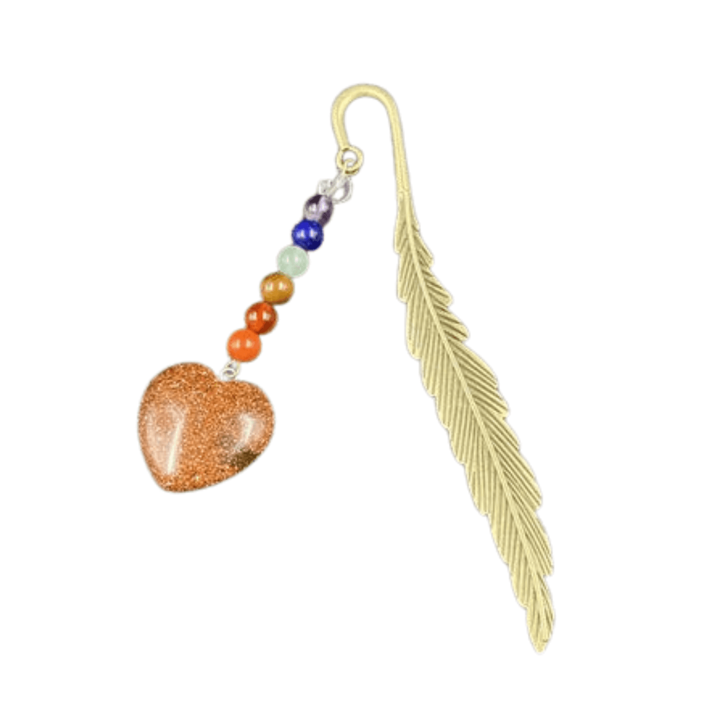 Seven Chakra Agate Heart Feather Bookmark
