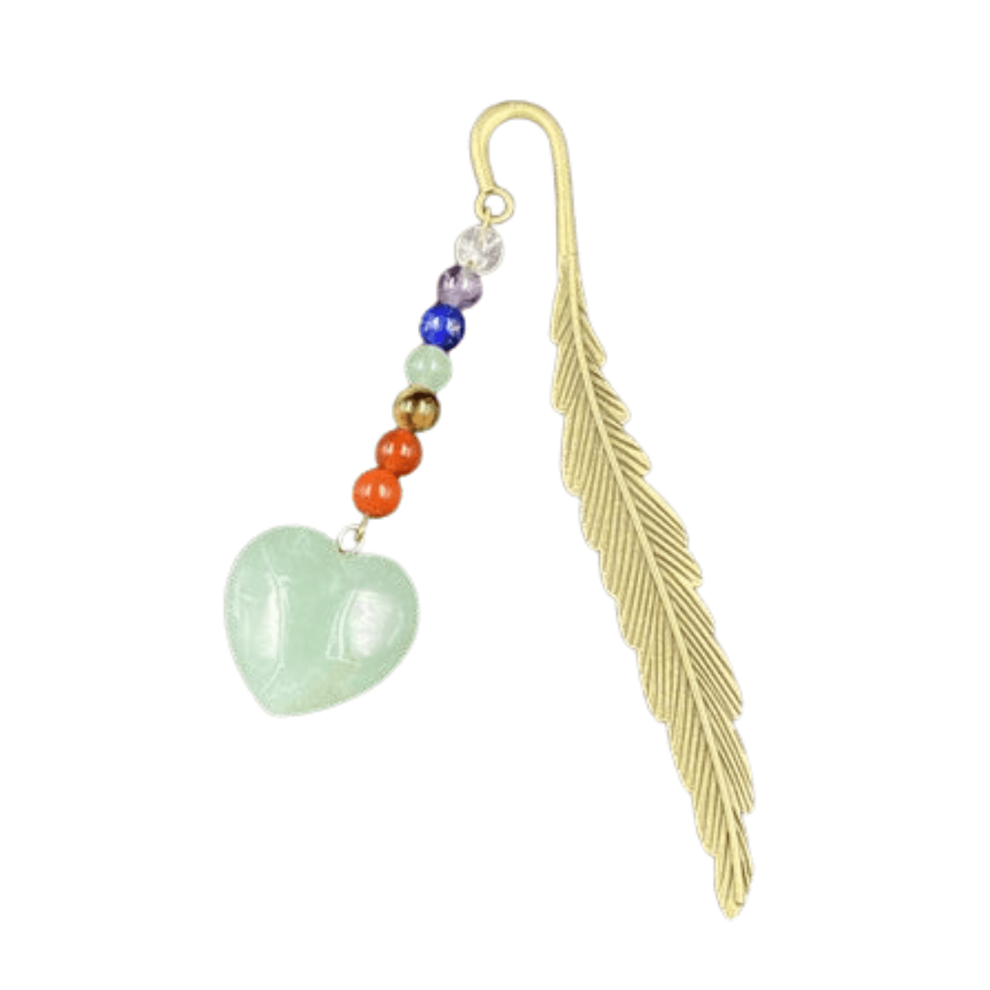 Seven Chakra Agate Heart Feather Bookmark