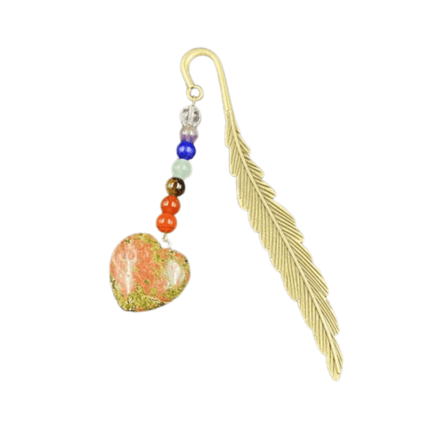 Seven Chakra Agate Heart Feather Bookmark