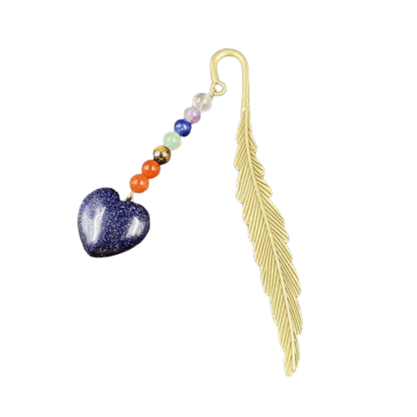 Seven Chakra Agate Heart Feather Bookmark