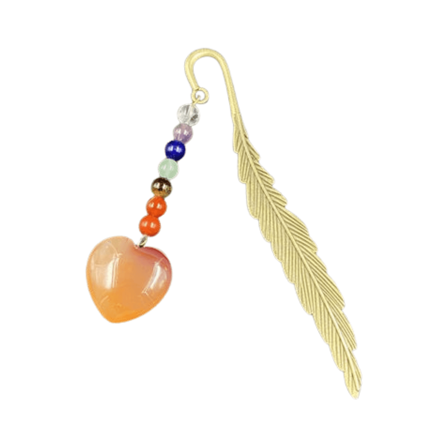Seven Chakra Agate Heart Feather Bookmark