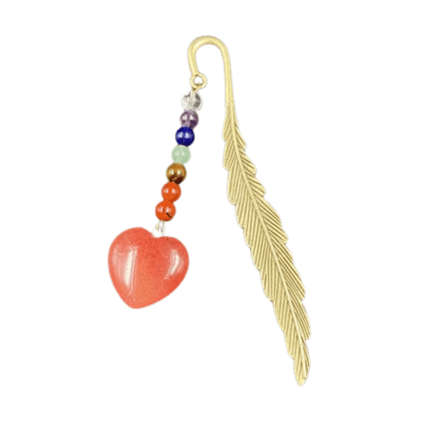 Seven Chakra Agate Heart Feather Bookmark
