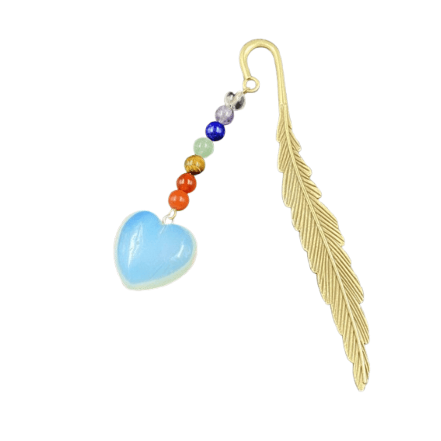Seven Chakra Agate Heart Feather Bookmark
