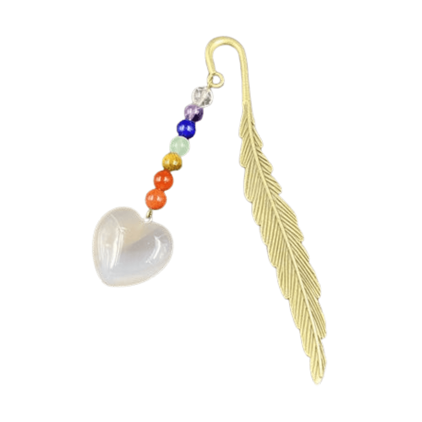 Seven Chakra Agate Heart Feather Bookmark