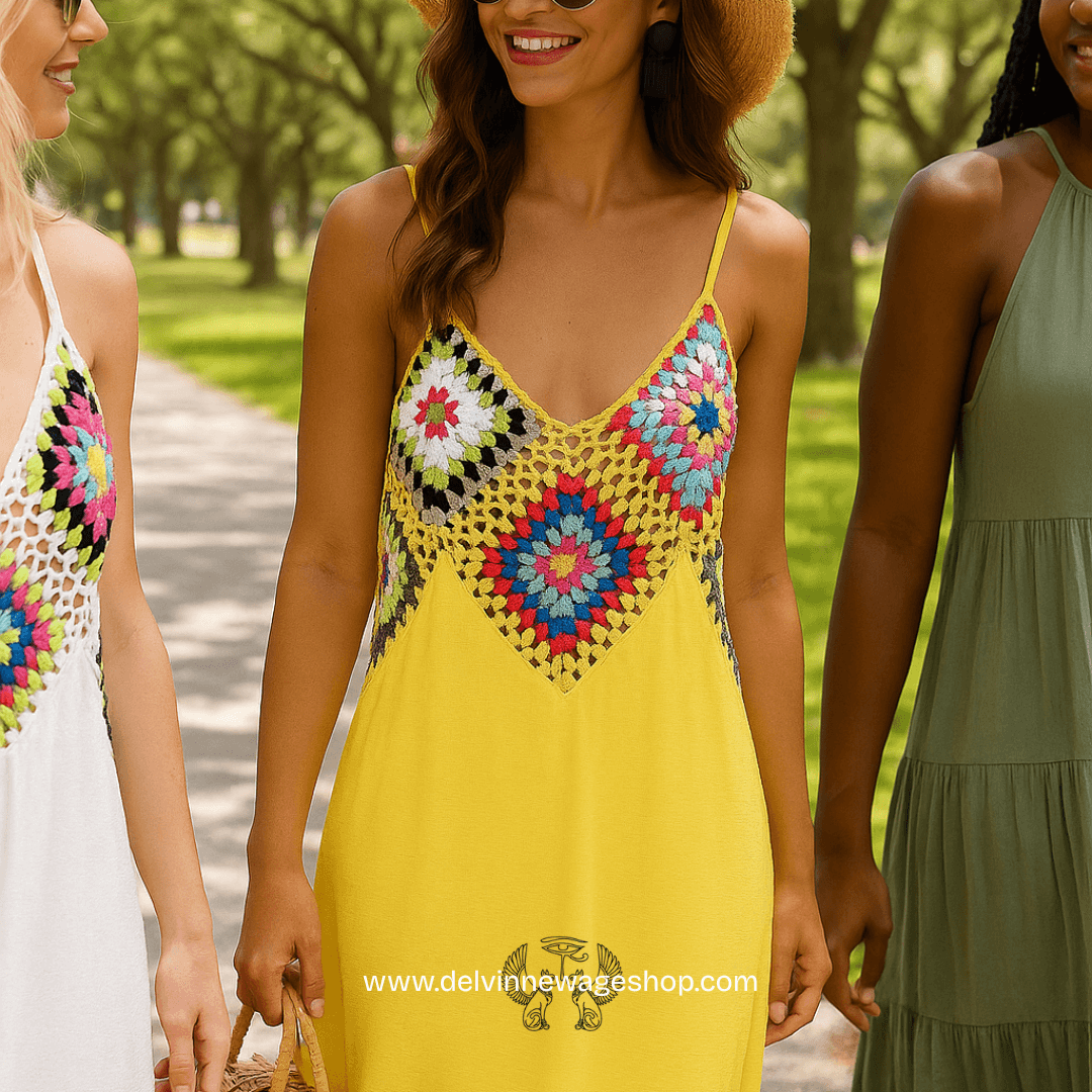 Boho Crocheted Suspender Dress – Sexy Backless Hollow Summer Outfit