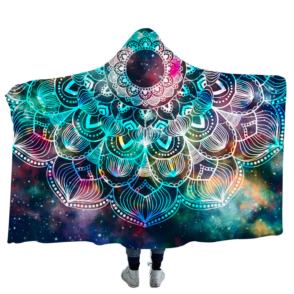Geometric Mandala Hooded Cape Blanket