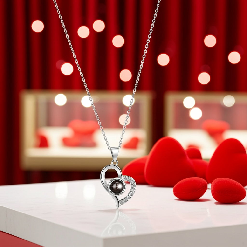 Heart Shaped Red Rose Projection Necklace with Gift Box Romantic Jewelry