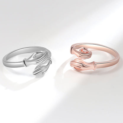 Hug Ring – Adjustable Open Design in White Gold & Rose Gold