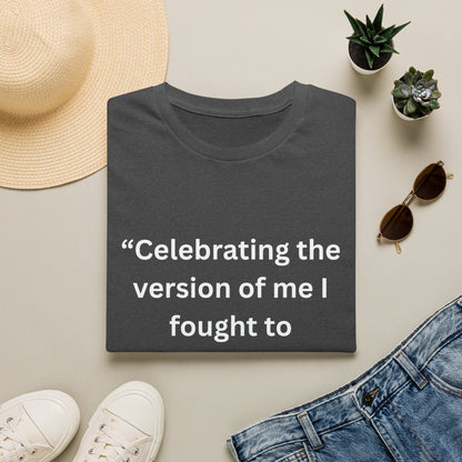 "Celebrating The Version of Me" — Empowered Man Unisex Softstyle Tee (White Print)