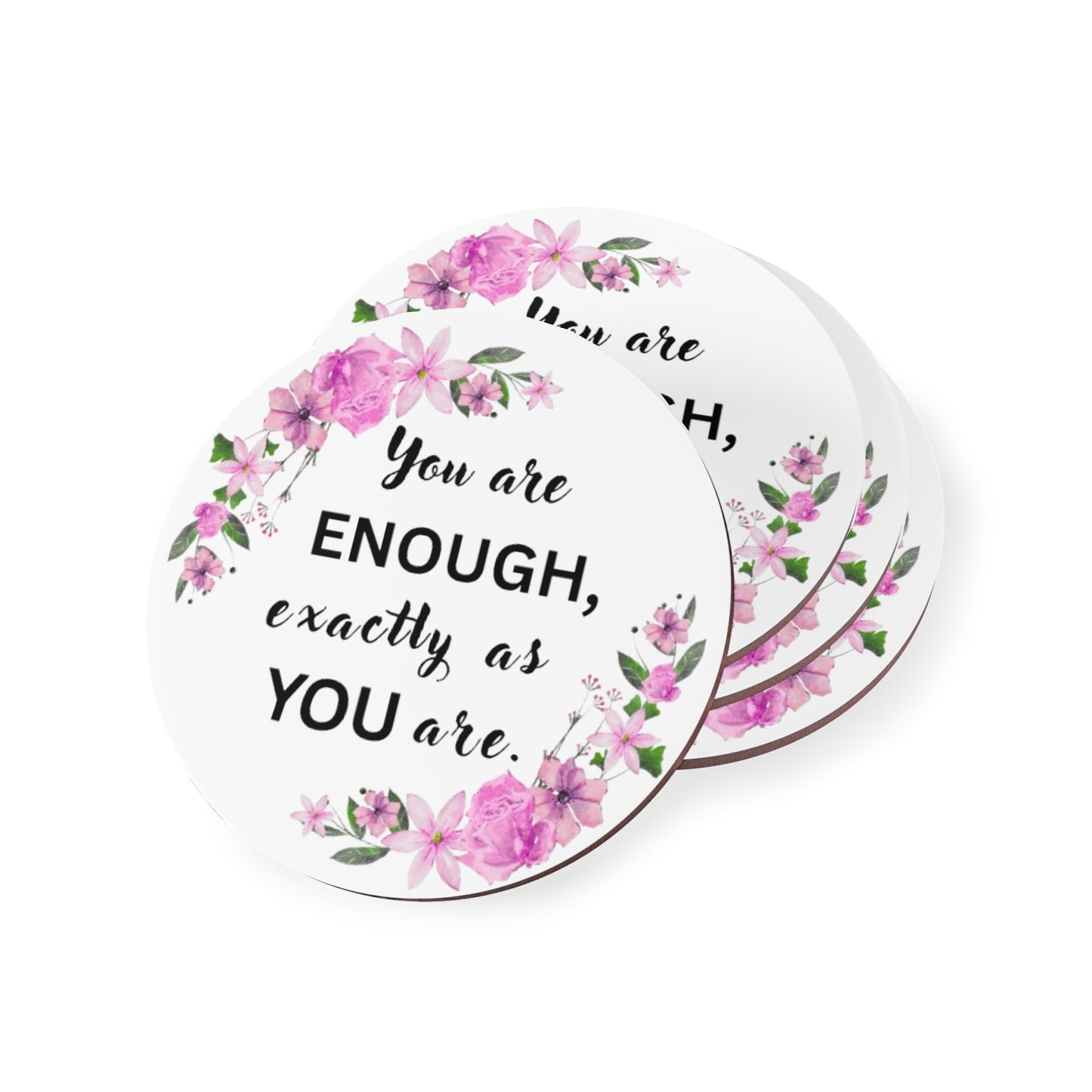 YOU ARE ENOUGH Circular sticker with floral design and motivational quote on a white background