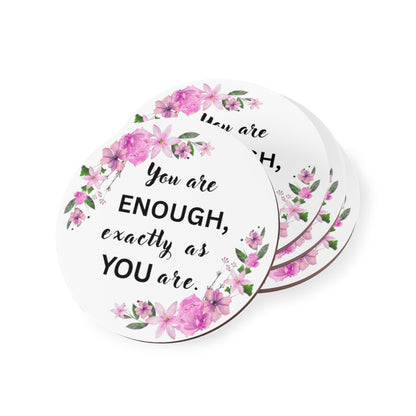 YOU ARE ENOUGH Circular sticker with floral design and motivational quote on a white background