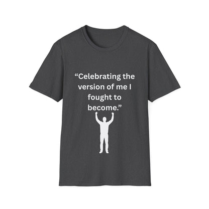"Celebrating The Version of Me" — Empowered Man Unisex Softstyle Tee (White Print)