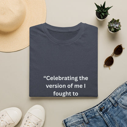 "Celebrating The Version of Me" — Empowered Woman Unisex Softstyle Tee (White Print)