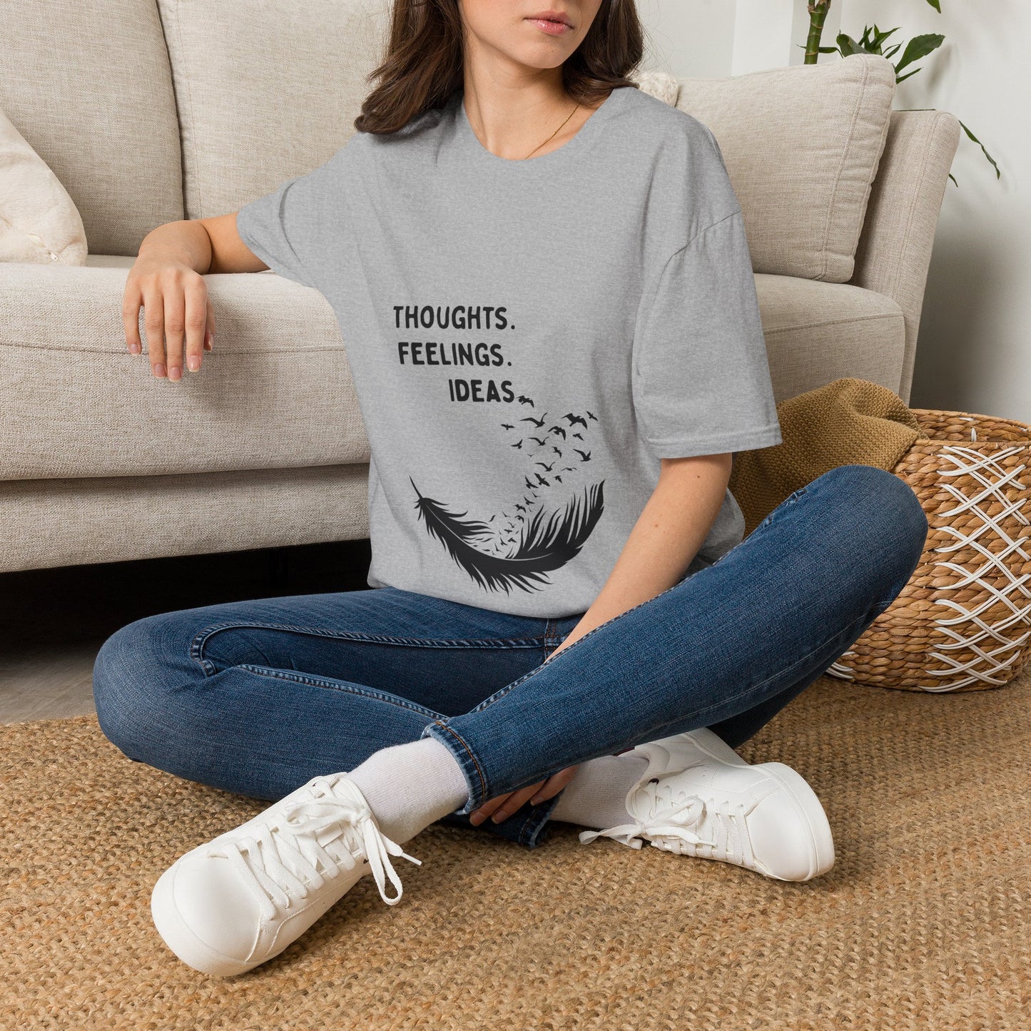 "Thoughts. Feelings. Ideas." — Unisex Softstyle T‑Shirt (Black Print)