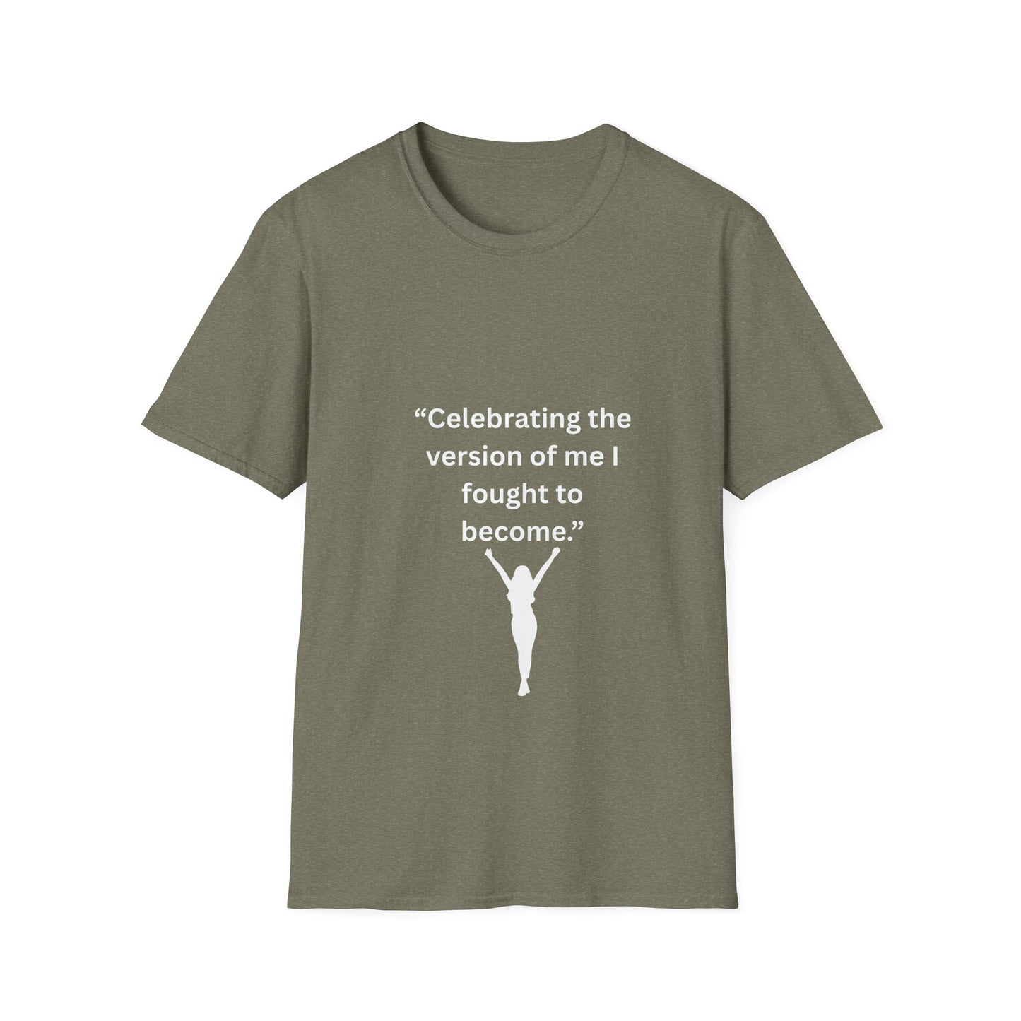 "Celebrating The Version of Me" — Empowered Woman Unisex Softstyle Tee (White Print)